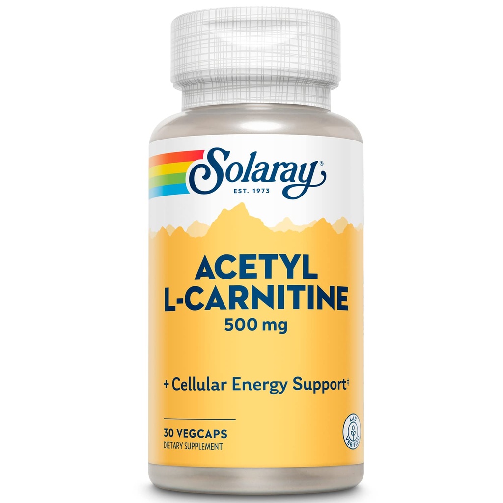 SOLARAY Acetyl L-Carnitine 500mg | 健康な細胞エネルギー、記憶、気分および心血管サポート | 30 VegCaps
