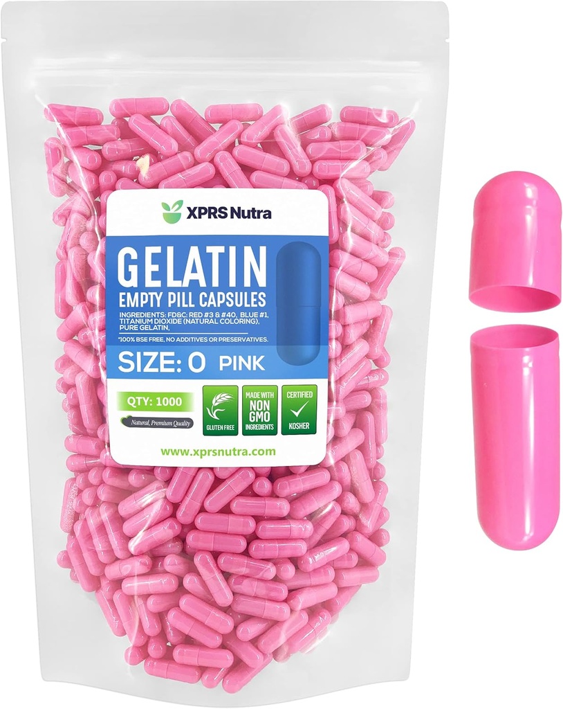 XPRSのNutraのサイズ0の空のカプセル-1000の計算の空のゼラチンのカプセル-Pills DIYのカプセルの詰物-Do-It-Yourselfの補足のための純粋な牛の丸薬のゲルの帽子(ピンク)