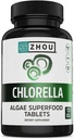 Zhou Chlorella錠 - Chlorellaサプリメント, Chlorophyllビタミン, 純粋な緑の藻類スーパーフード, 栄養素豊富なスーパーフードピル, 壊れた細胞壁 - 120 ビーガンタブレット