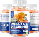 N1N プレミアムオメガ3 6 9 + DHAグミ [Vegan, プラントベース] ビタミンC、60グミと自然脳、免疫および関節の健康サポート