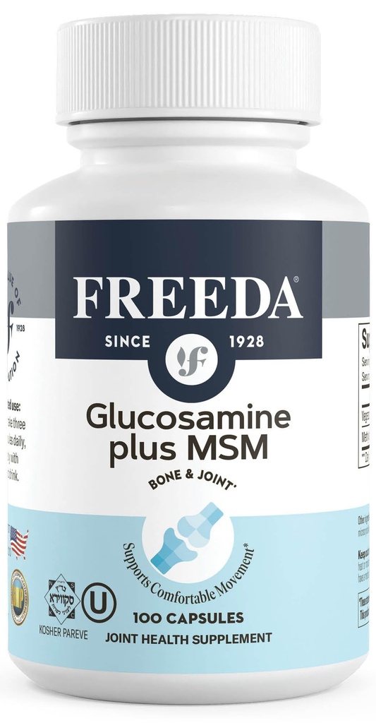 FREEDA Glucosamine MSM – Vegan Joint Flexibility & Mobility Supplement – Vegetarian Glucosamine Without Shellfish – Supports Joint Function – Third-Party Tested – (100 Capsules)