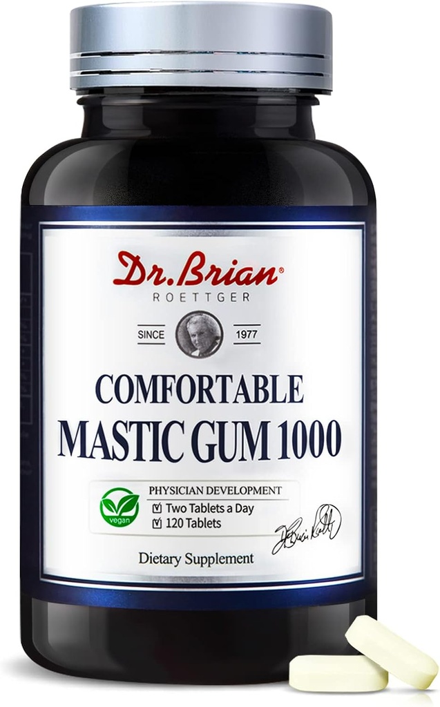 Dr.Brian Mastic Gum 1000mgナチュラルフォーミュラ支持胃腸の健康, 消化 & 免疫システム – 胃, ドゥオーナル & 経口健康 | 非GMO, グルテンフリー (120 ベジタリアンカプセル)