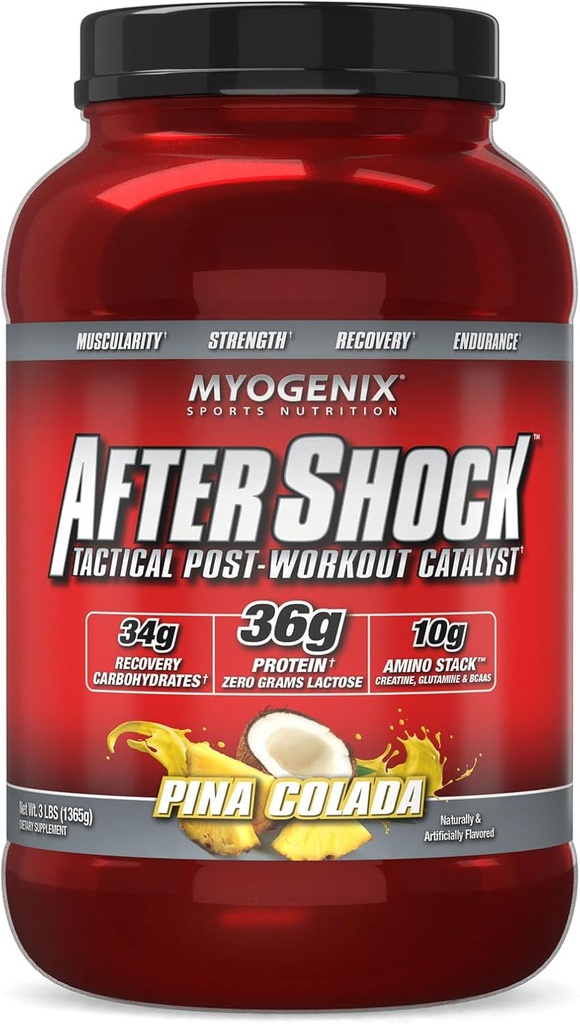 Myogenix Aftershockのポストワークアウト - 筋肉成長のWheyタンパク質パウダー - 筋肉の成長と回復をスピードアップ - 関節の健康をサポートし、グリコゲンを補充 - ピアコラーダ、3ポンド
