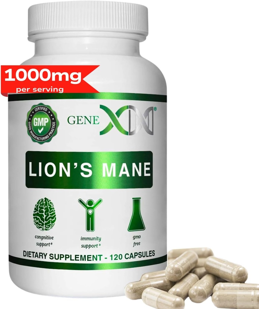 Genex Formulas Lions Mane Supplement with 100% Lions Mane Extract - Nootropics Brain Support Supplement 1000mg/serving - (120 Capsules)