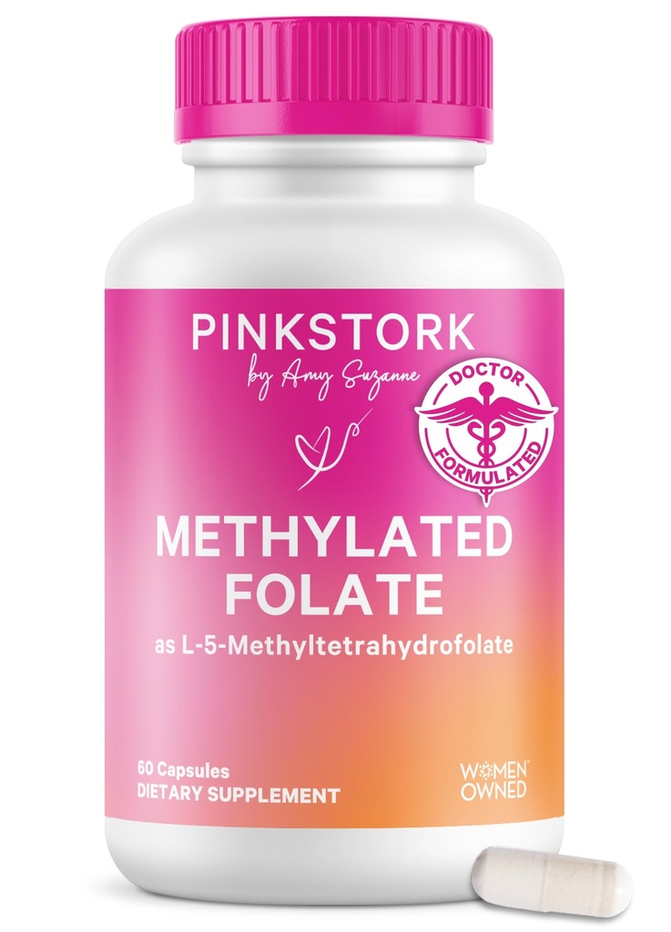 ピンクのストーク Folate: メチル Folate - MTHFR 酸、妊娠のための葉酸の自然な形態、ママ + 赤ん坊、女性-Owned、60 のカプセルのためにフォーミュラされる(包装 5 月 Vary)