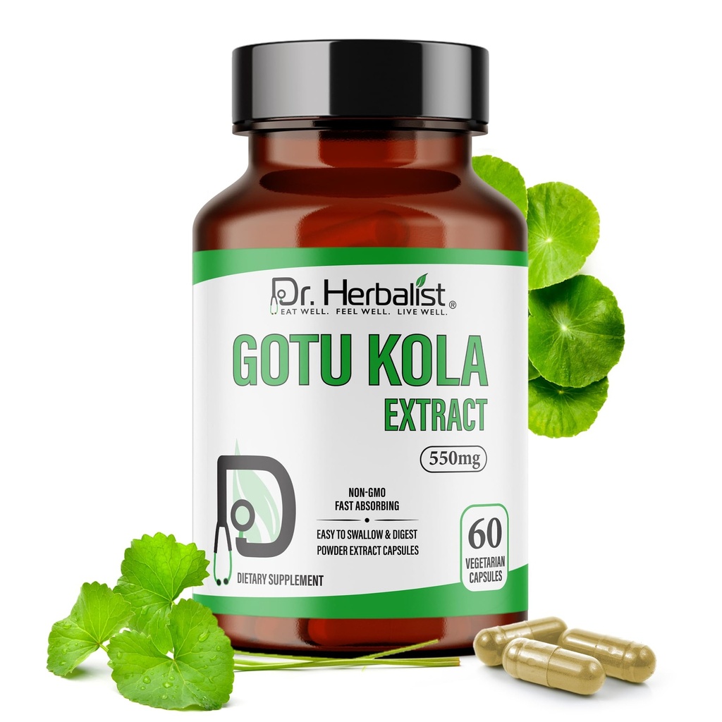 DR. Herbalist Gotu Kola Extract 550mg – 60 ビーガンカプセル | 10:1 抽出物 = 5,500mg 生ハーブ | プレミアム品質 | 非GMO、グルテンフリー | 毎日のハーブサポート | Centella asiatica エキス