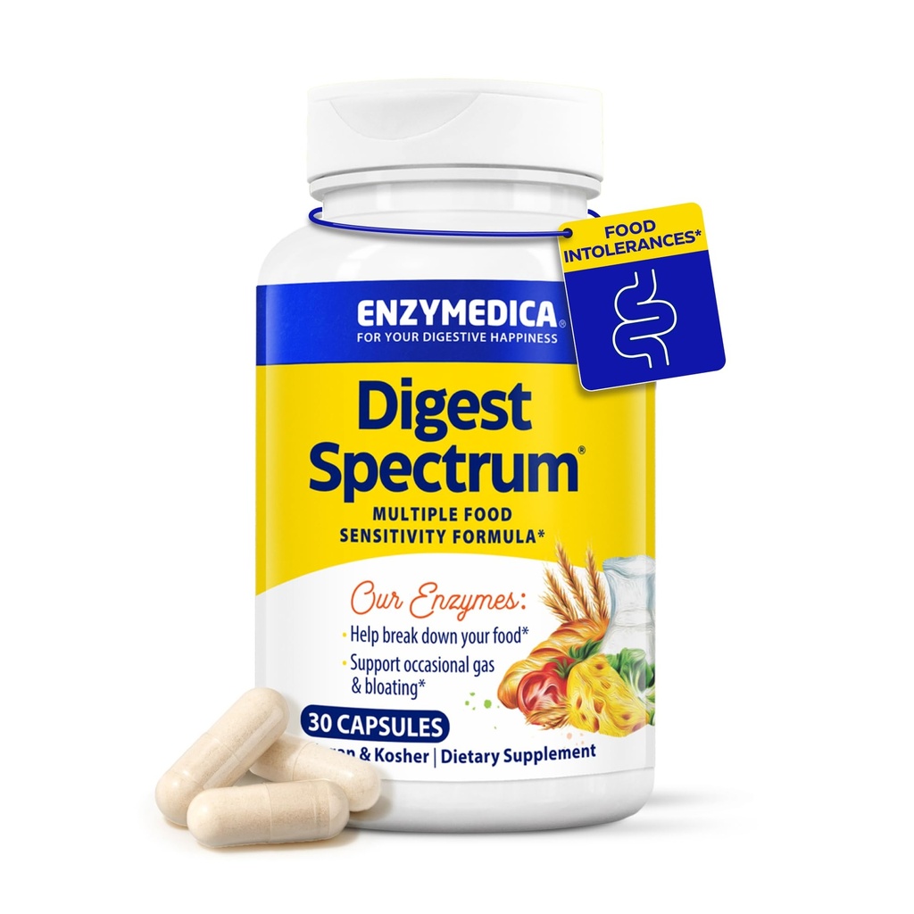 Enzymedica のダイジェストのスペクトラム、女性および人のための高度の消化器系酵素は、ダイジェストおよび多数の食糧不耐性、ガスおよび膨脹の救助のための速い行為の方式、30カプセルを支えます
