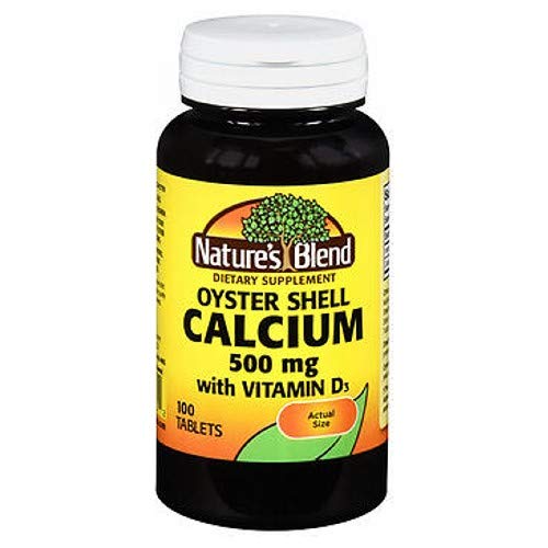 天然のブレンドオイスターシェルカルシウム500mg、ビタミンD3、100錠(4パック)
