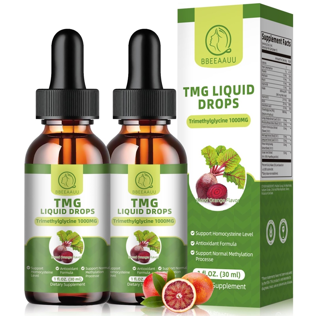 TMGは1000MGを補います - Trimethylglycineの液体の低下、Btaineの高い吸収、サポート メチル化、レバーのウェルネス及び認知、非GMO、ビーガン、血のオレンジ味、1 Fl.Oz (2パック)
