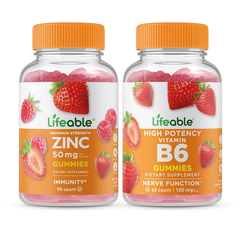 通気性亜鉛50mg +ビタミンB6、ガミーバンドル - 偉大なテイスティング、ビタミンサプリメント、グルテンフリー、GMOフリー、Chewable Gummy