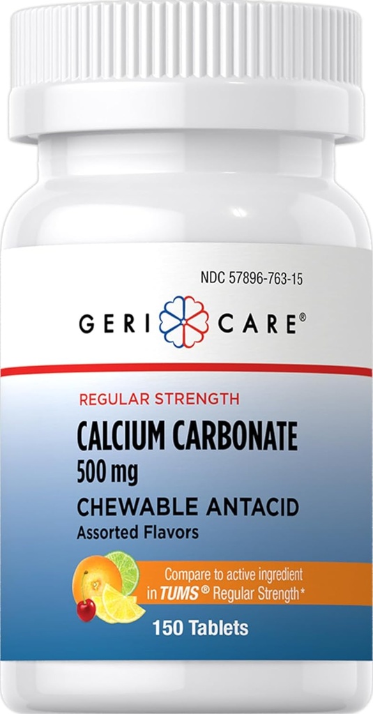 Gericare Calcium Carbonate 500mg Chewable Antacid,150 Count (Pack of 1)