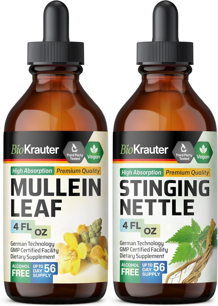 BIO KRAUTER Mullein Tincture 4 Fl. Oz.&Stinginging Nettle Tincture 4 Fl. Oz.
