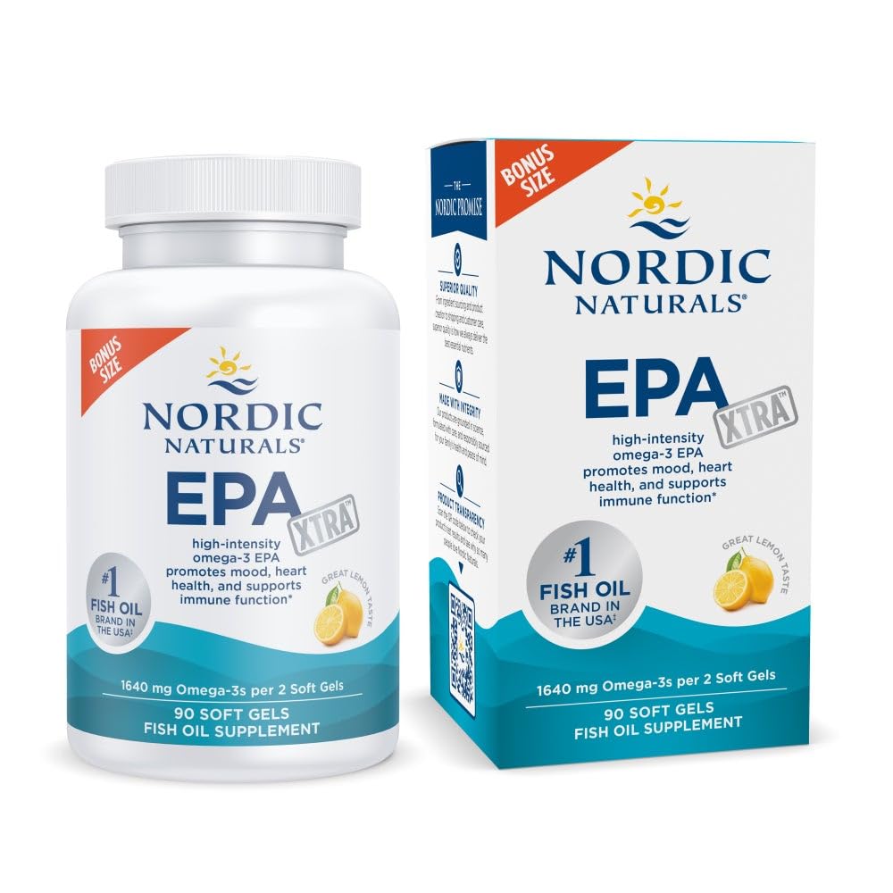 ノルディックナチュラルズEPA Xtra、レモン - 90 ソフトジェル - 1640 mg Omega-3 - 高強度EPAフォーミュラポジティブム、心の健康と健康的な免疫 - 非GMO - 45 サービング