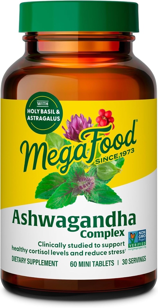 MegaFood Ashwagandhaのコンプレックス(旧ストレス保護) - AshwagandhaはAstragalus Root&Holy Basilを補います - ベジタリアン、グルテンフリー、コルチゾールサプリメント - 60ミニタブレット、30サービング