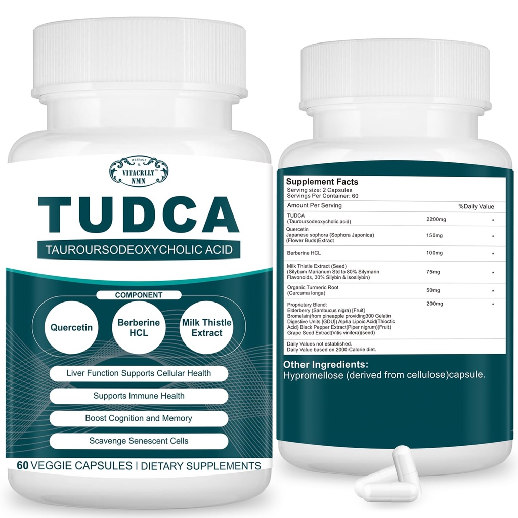 2200MG TUDCAサプリメント - 肝解毒&クレンジングのためのBileソルトサプリメントコンプレックス、胆嚢クレンジング、消化の健康60カプセル