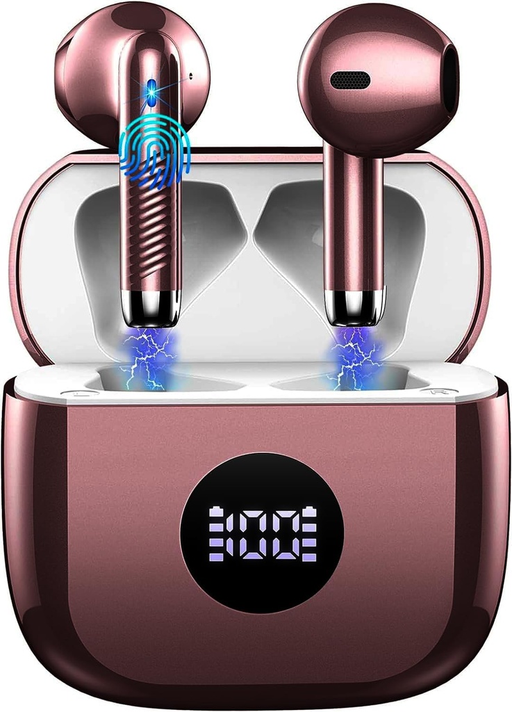 無線イヤフォン、ブルートゥース 5.4 の耳は LED のパワー・ディスプレイのヘッドホーンの低音のステレオ、Bluetooth のイヤフォンの屋内騒音の取消しの Mic、40H のプレーバックの小型場合 IP7 は人間の特徴をもつ iOS のためのスポーツのイヤホーンを防水します