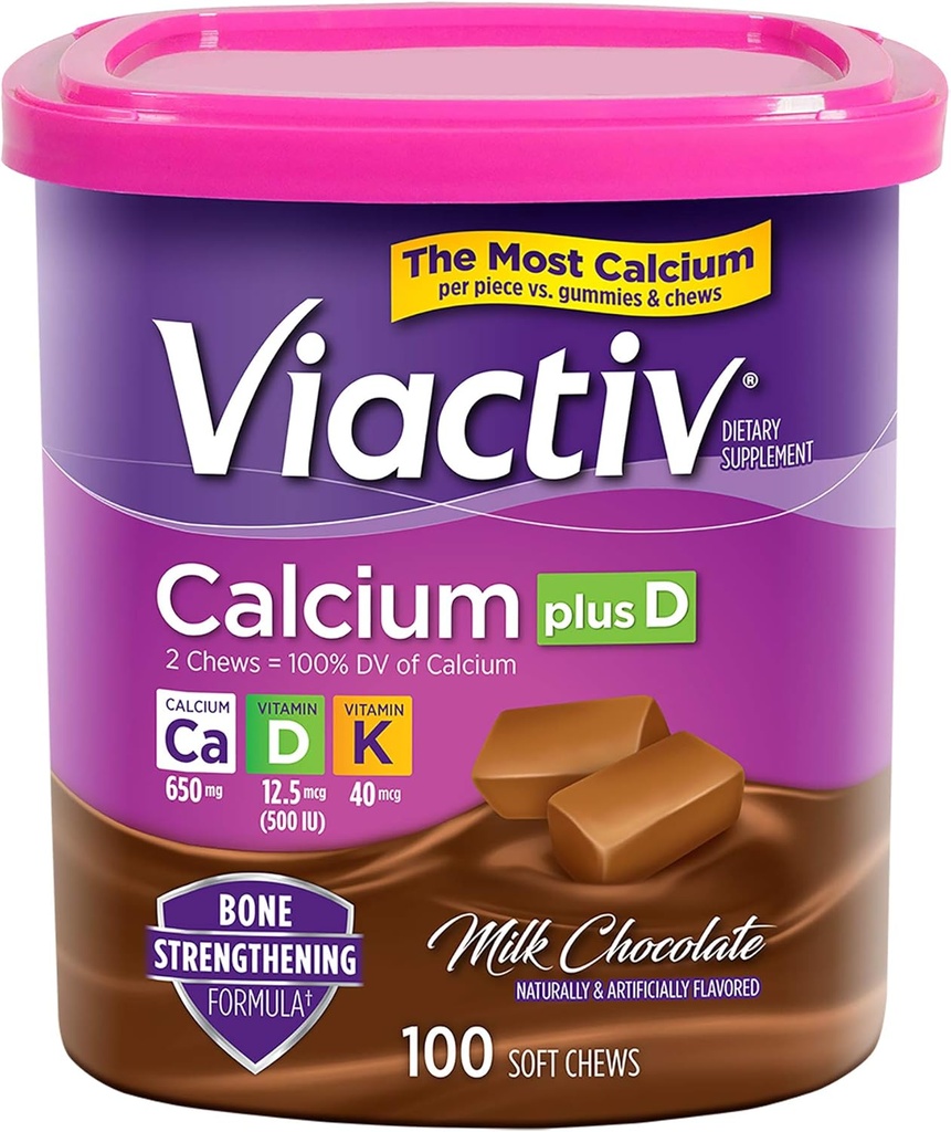 Viactivカルシウム+ビタミンD3の補足の柔らかい咀嚼、ミルク チョコレート、100の咀嚼-骨の健康のためのカルシウム サプリメント