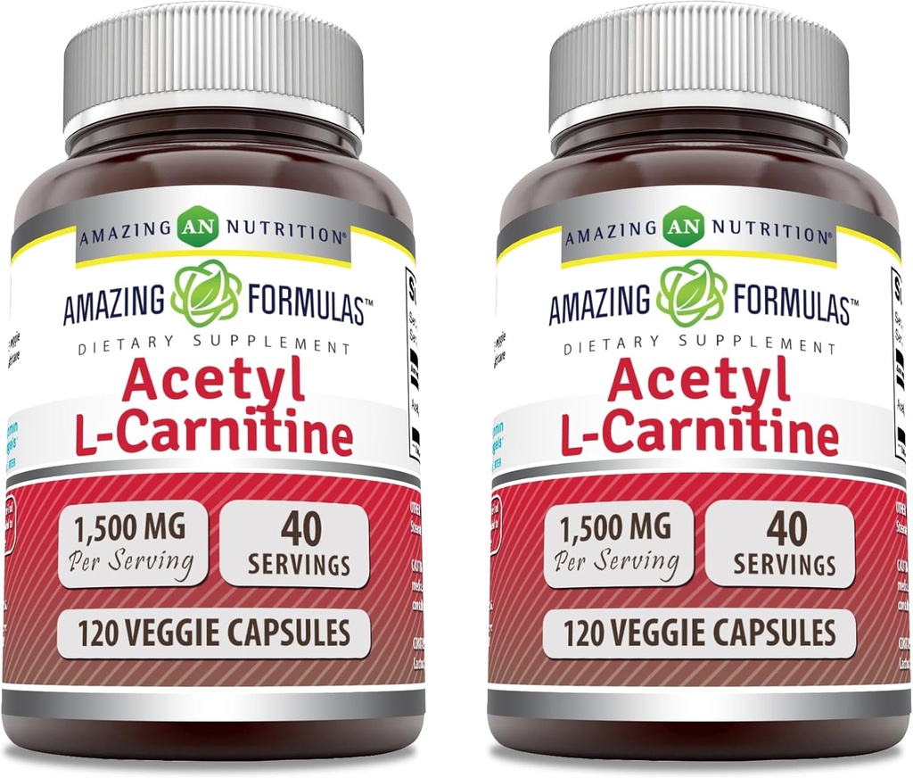 アメージングフォーミュラ アセチル L-カルニチン 1500 Mg/サービングベジギーカプセルサプリメント | ノンGMO | グルテンフリー | アメリカ製 | ベジタリアン向け(120 カウント) | 2 パック