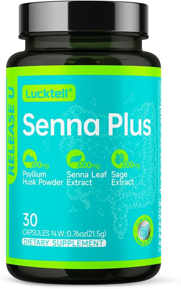 LuckTell Senna Plus 15Day Cleanse - ゼンナ、カスカラサグラダ、Psyllium Husk&MCTオイル、Probioticsと自然コロンクレンジング、米国製、30カプセル