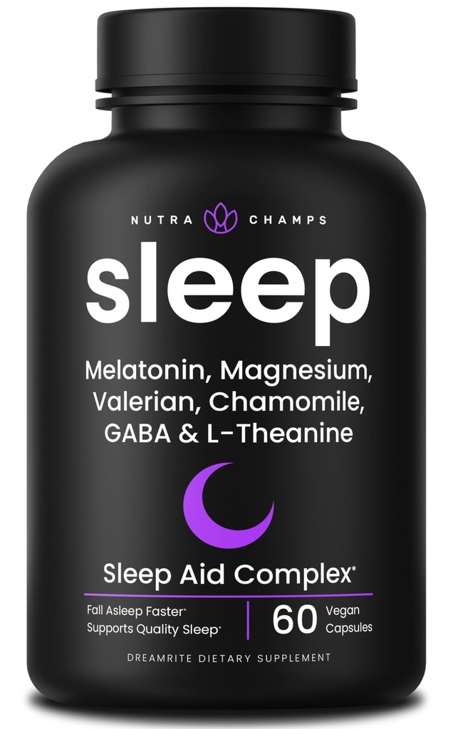 大人のためのNutraChamps 10-in-1自然な睡眠の援助 - Melatonin、レモン バルム1000mg、Chamomile 400mg、Valeianの根600mg、Lのテアニン、Lのトリプトファン、GABA、マグネシウムの睡眠の援助