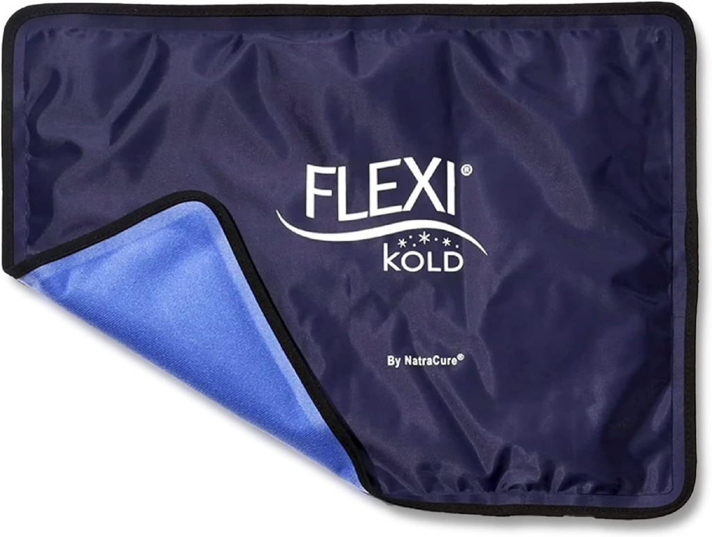FlexiKold 再使用可能なゲル ストラップ付き大型アイスパック – コールドコンプレッションゲル 怪我のためのコールドパック – 背中、肩、足、膝、坐骨、筋肉痛のための柔軟な医療アイスラップ – 標準