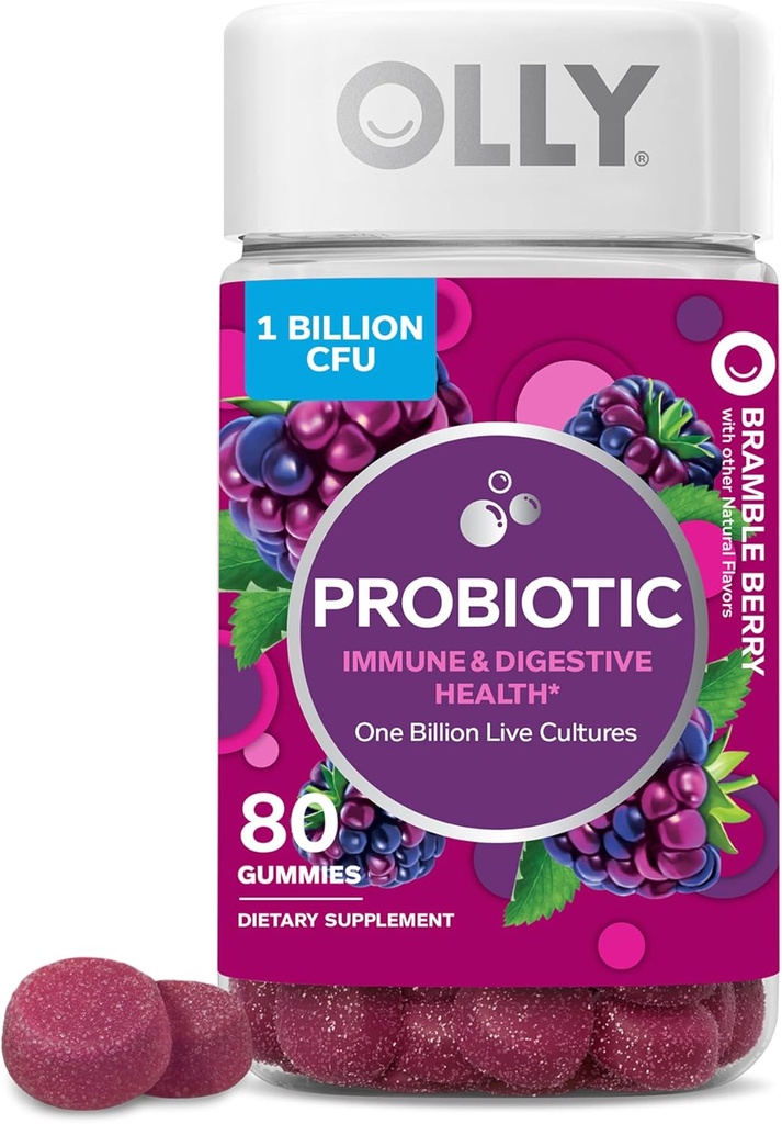 OLLY Probiotic Gummy、免疫力と消化力サポート、1億CFU、Chewable Probioticサプリメント、ベリー、40日の供給 - 80カウント