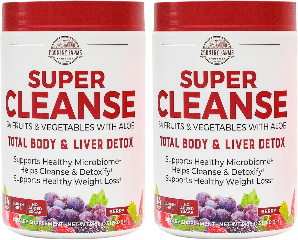 カントリーファームスーパークレンジング、スーパージュースクレンジング、ヘルシー消化システム、34フルーツと野菜をサポートし、自然解毒を促進し、健康的な体重管理を促進し、28のサービング