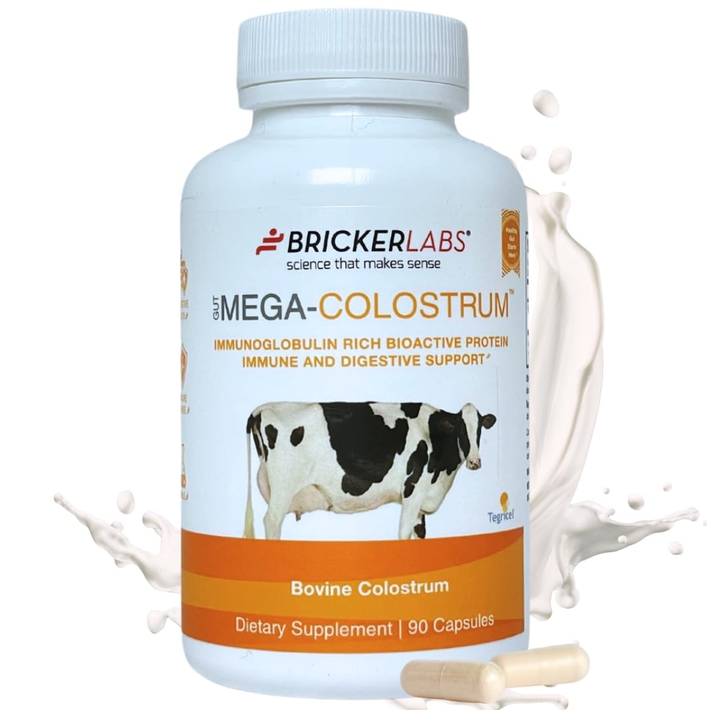 Bricker Labs メガ-Colostrum カプセル, 腸の健康, 免疫, 皮膚 & 髪, 1000 mg の牛牛の Colostrum サプリメント 40% IgG, 豊富な生体活性タンパク質, 成長因子と抗体, 45 サービング