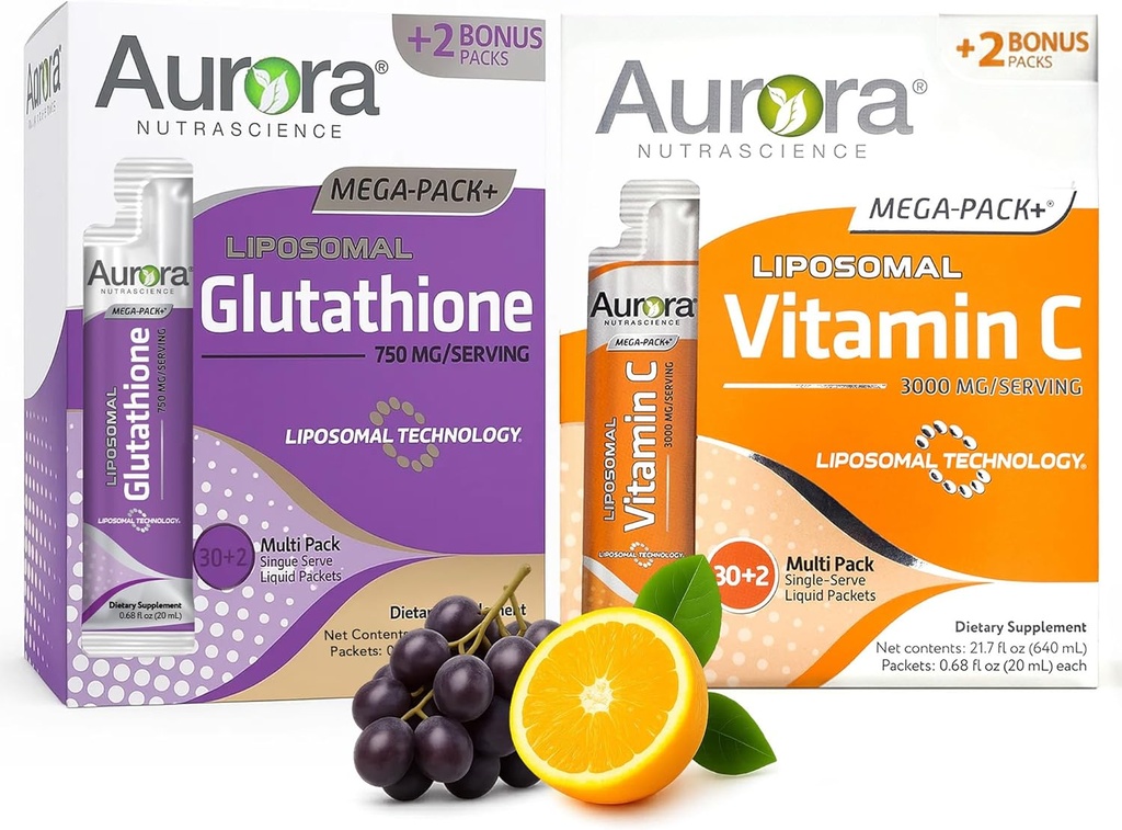 ヴィダライフサイエンス Aurora Nutrascience Mega Vitamin C & Glutathione Bundle, 64 Packets | 免疫・抗酸化支援