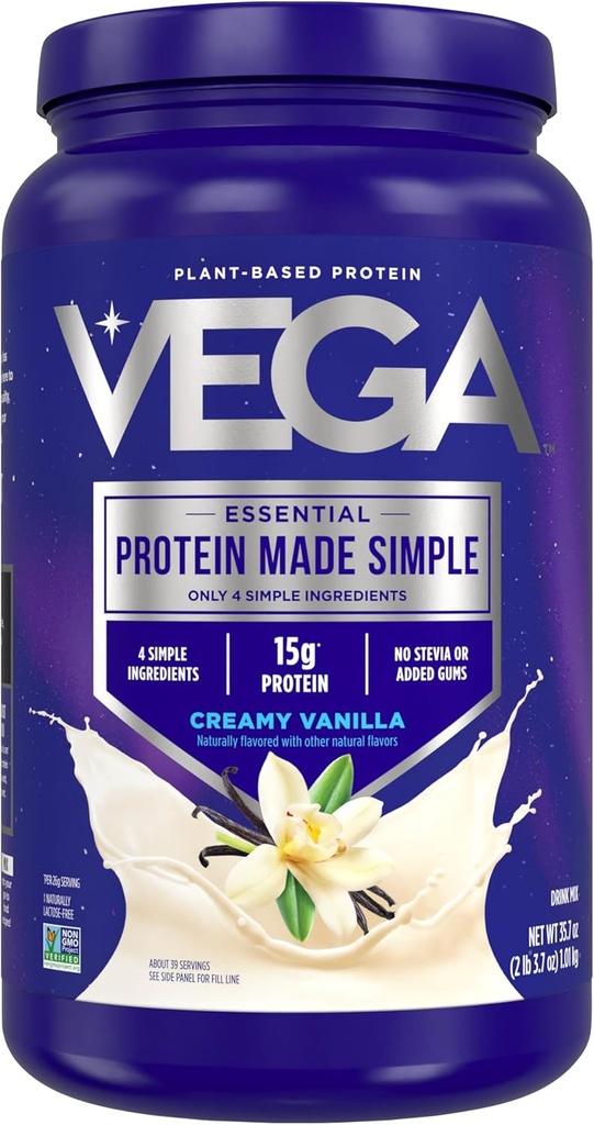 Vega Protein Made Simple Protein Powder, バニラ - ステビアフリー, 完全菜食主義者の, 植物ベース, ヘルシー, グルテンフリー, 女性と男性のためのペアプロテイン, 2.2 lbs (パッケージ 5 月 Vary)