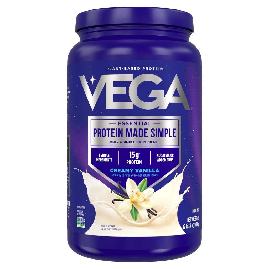 Vega Protein Made Simple Protein Powder, バニラ - ステビアフリー, 完全菜食主義者の, 植物ベース, ヘルシー, グルテンフリー, 女性と男性のためのペアプロテイン, 2.2 lbs (パッケージ 5 月 Vary)