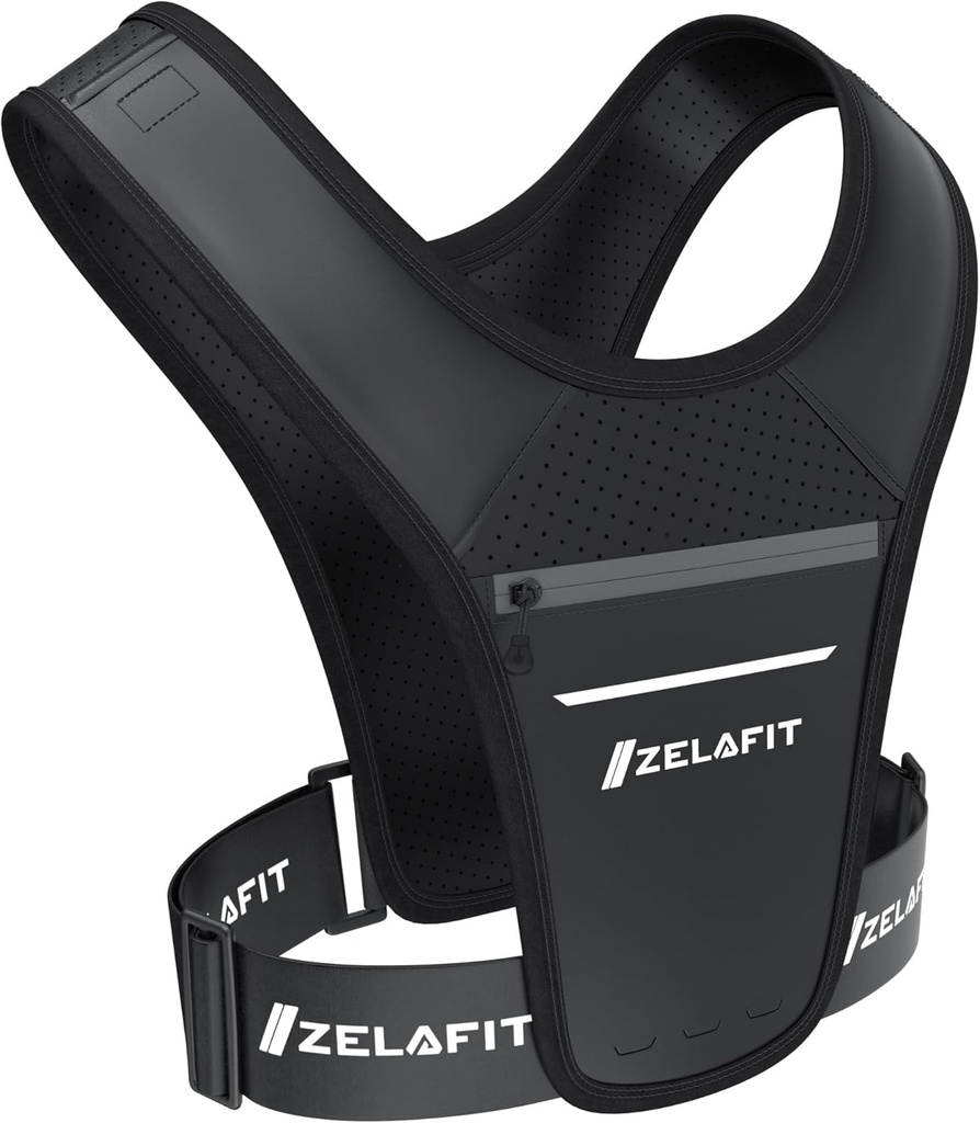 ZelaFitTMランニングベスト女性&男性ランニング電話ホルダー - ランニングギア、ランニングアクセサリー、ランニングエッセンシャルに最適です - 軽量チェストリグ電話ホルダーランニング(ブラック)