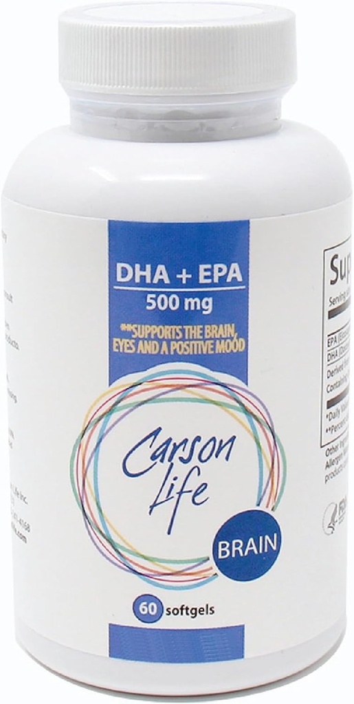 カーソンライフDHA EPAオメガ3サプリメント - 先進EPA DHAオメガ3ブレイン機能サポート、メモリ、アイ機能、ポジティブムードのためのサプリメント - 米国製 - 60Softgels