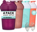 GOMOYO 4-Pack - 20 Ounceシェーカーボトル、プロテインシェーカーワイヤーウィスクx4、バルクプロテインドリンクとプレワークアウトシェーカーカップ、ディッシュウォッシャーセーフ&BPA無料
