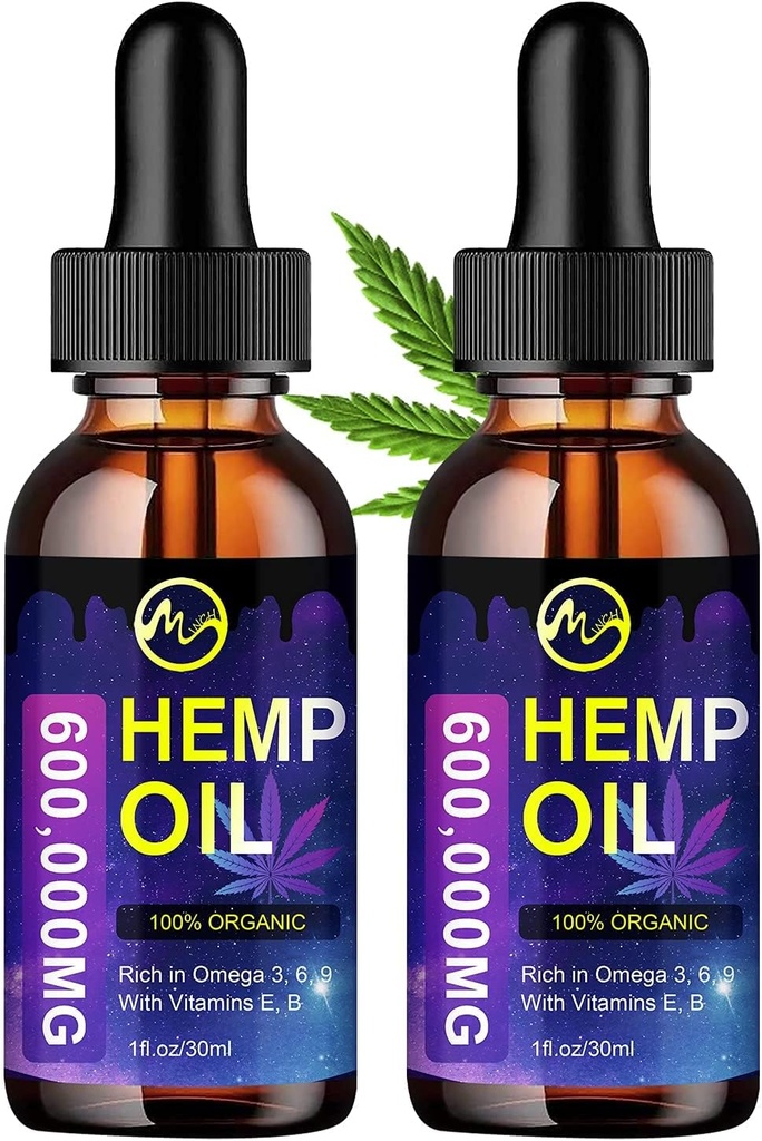 (2 Pack) Hemp Oil Extract Drops 1,200,000mg - Natural Plantlife Dietary Supplement for Stress Relief/SLEP Aid, Rich in Omega 3 6 9 & Vitamin E