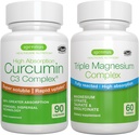 Triple Magnesium Complex + High Absorption Curcumin C3 Complex, Vegan Bundle, High Absorption Chelated Glycinate, Taurate & Citrate Magnesium + 300% Greater Absorption Curcuminoids with Rapid Uptake,