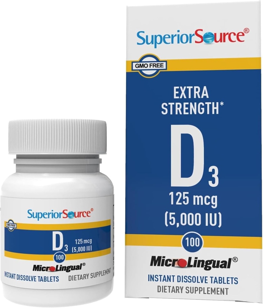 Superior Source Vitamin D3 5000 IU - Offers Immune System, Brain & Nervous System Support - Aids Calcium Absorption for Teeth & Bone Health - Bariatric Friendly - 100 Sublingual Dissolving Tablets