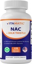 Vitamatic NACサプリメントN-アセチル-L-Cysteine(NAC)とミルクアザミ50:1抽出物 - 免疫、呼吸器、肝臓の健康をサポート、給食当たり1200mg、120ベジカプセル