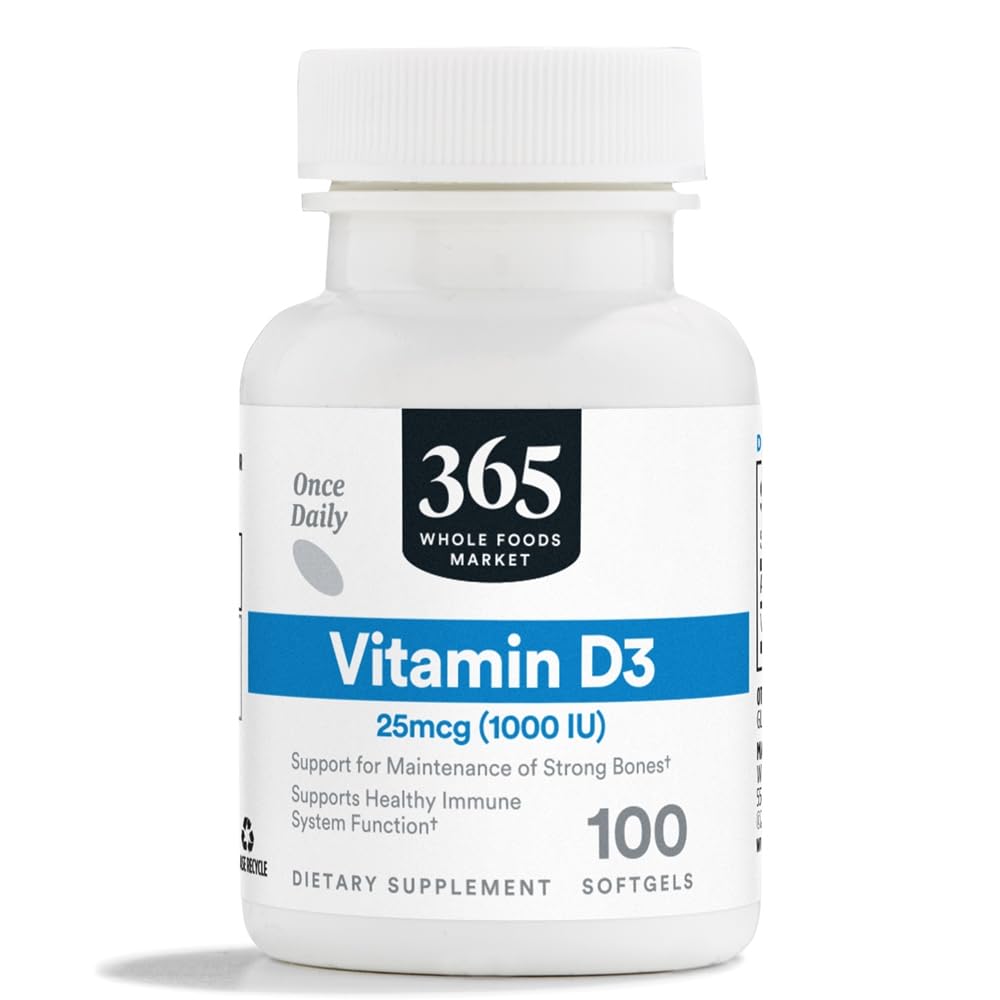 全食糧市場、ビタミンD3のSoftgels、1000 IU、100 CTによる 365