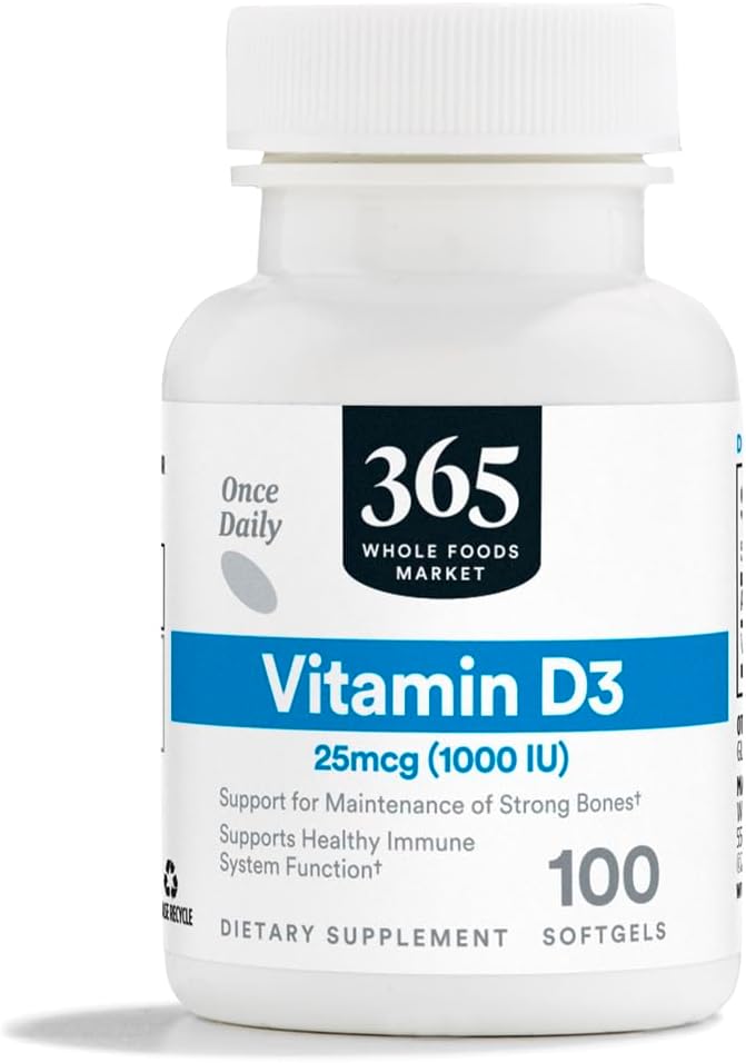 365 by Whole Foods Market, Vitamin D3 Softgels, 1000 IU, 100 CT