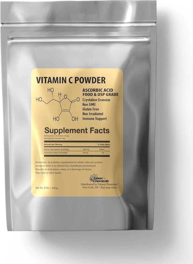 Pure Vitamin C Powder Organic (8 Oz / 226 g) Ascorbic Acid Powder Powerful Antioxidant for Skin DIY Skin Care