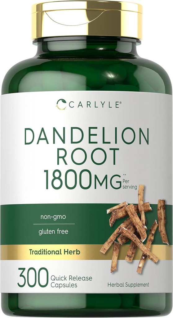 Carlyle Dandelion Root | 1800mg | 300カプセル | 非GMO、グルテンフリーサプリメント