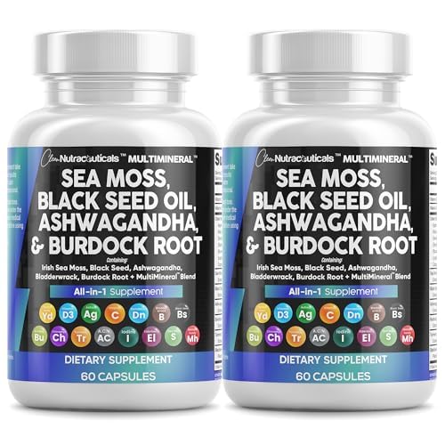きれいなNutraceuticals海の苔の黒い種油のAshwagandhaのTurmeric Bladderwrack Burdock及びElderberry Manuka Dandelionの黄色いドックのIodineのChlorophyll ACV - 2Pack