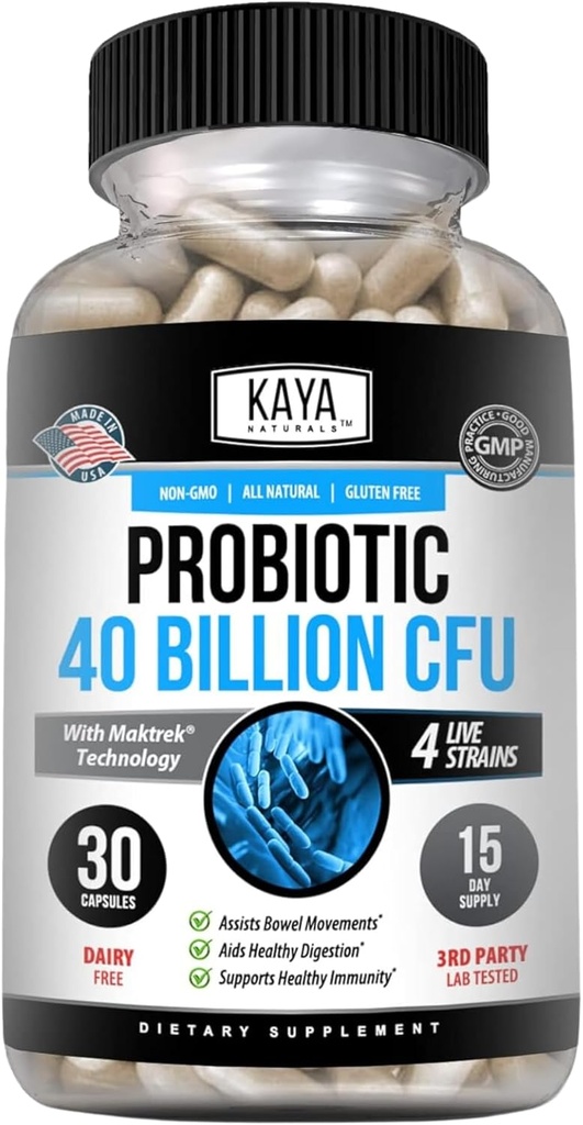 Kaya Naturals Probiotics 40 Billion CFU - 女性のためのプロバイオティクス、男性と大人のためのプロバイオティクス、ナチュラル - 腸の健康と免疫サポートサプリメント - 消化の健康を促進 - 30カウント