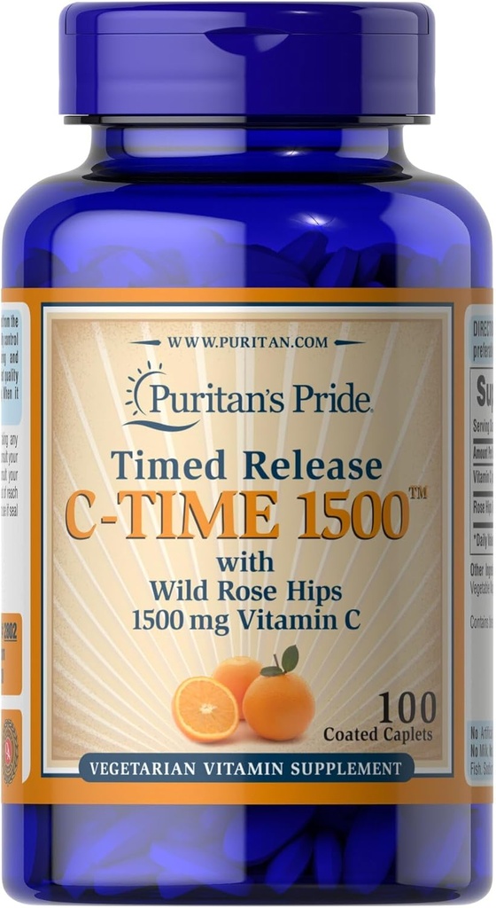 Puritan's Pride Vitamin C 1500 mg with Rose HIPS Caplets, 100 カウント