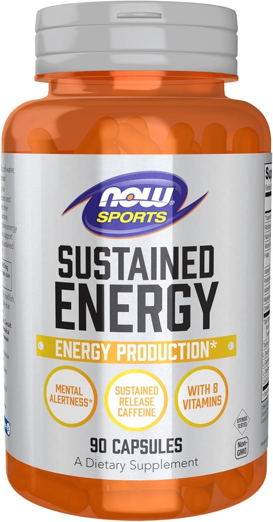 NOW Foods Sports, Sustained Energy Energy Production* Mental Alertness* Sustained Release Caffeine with B Vitamins 90 Veg Capsules