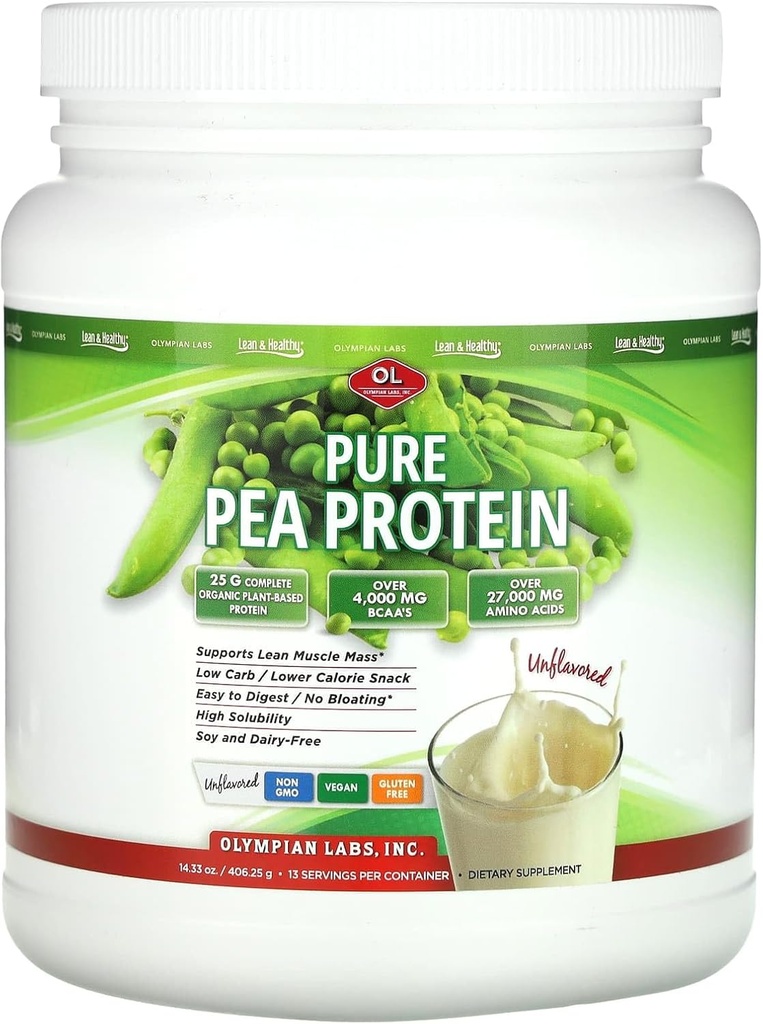 Olympian Labs Pea Protein Powder, Unflavored - 25g の たんぱく質, 植物ベースのビーガンフレンドリー, 低い純炭水化物, グルテンフリー, 乳糖フリー, 砂糖なし, 大豆無料, 13 サービング