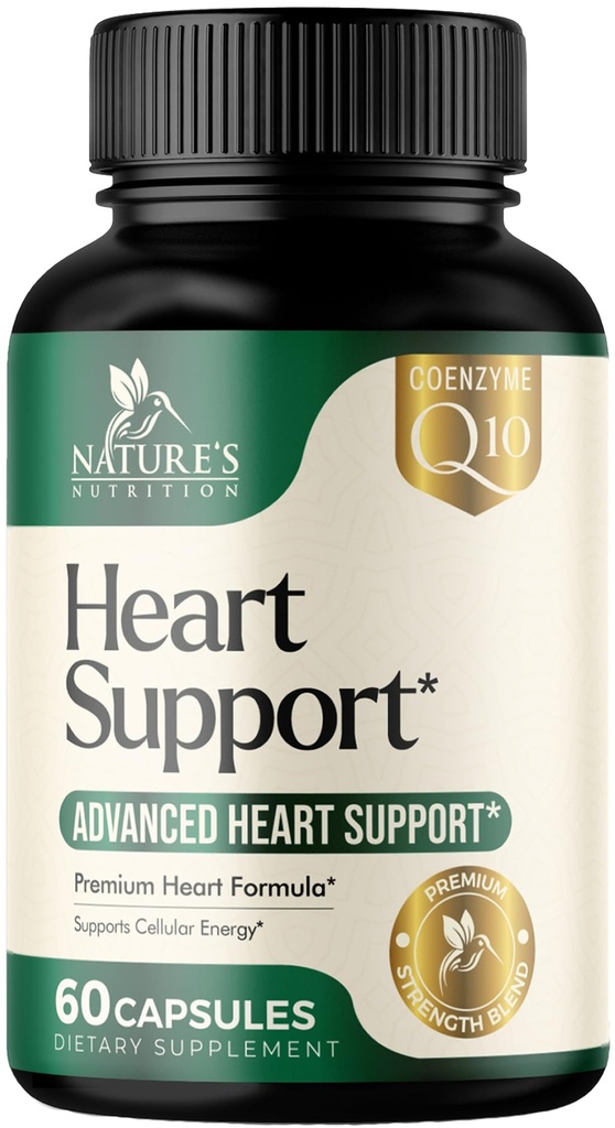 男性と女性のための心臓サプリメント 1650mg - CoQ10、ホーソーン、植物ステロールとハートの健康サポートのための抗酸化剤 - ニトリ酸化物&エネルギー生産、非GMO - 60カプセルをサポート