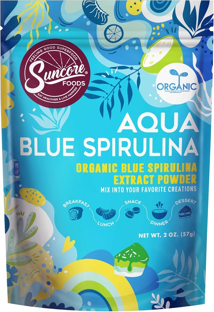 Suncoreの食糧有機性水青いSpirulinaの粉、2つのoz (1袋)、グルテンフリー、非GMO、植物ベースの、食糧着色、ベーキング、飲み物、スムージーのために完成して下さい
