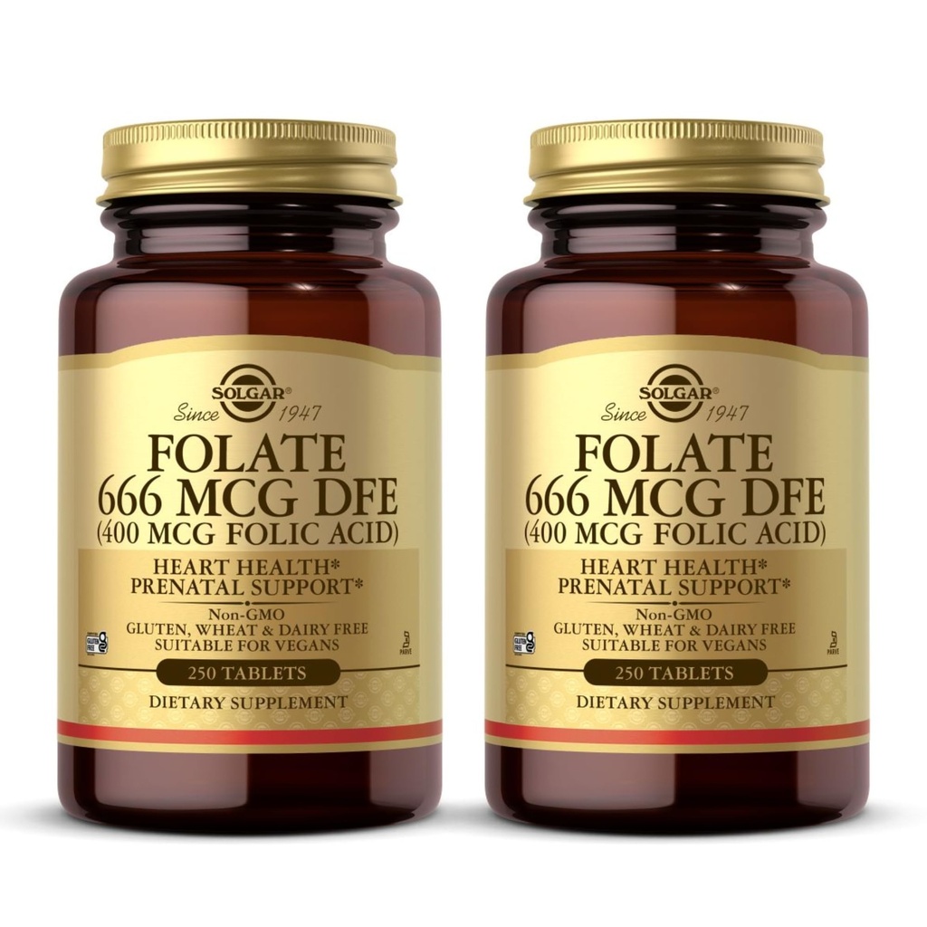 Solgar Folate 666 mcg DFE (Folic acid 400 mcg) - 250 錠, パック 2 - Prenatal サポート - Non-GMO, 完全菜食主義者の, グルテンフリー, 酪農場無料, Kosher - 500 総サービング